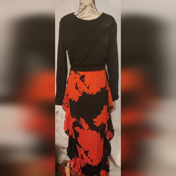 Floral Maxi Dress Casual Crewneck Long Sleeve Ruffle Flowy Dress - Picture 3 of 4